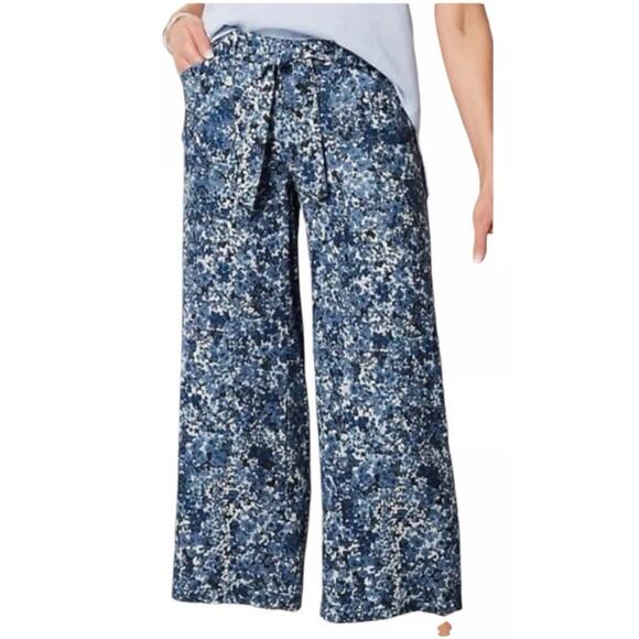 J.Jill Women’s Cropped Belted Floral wide leg Pants Blue 4x - Picture 2 of 8
